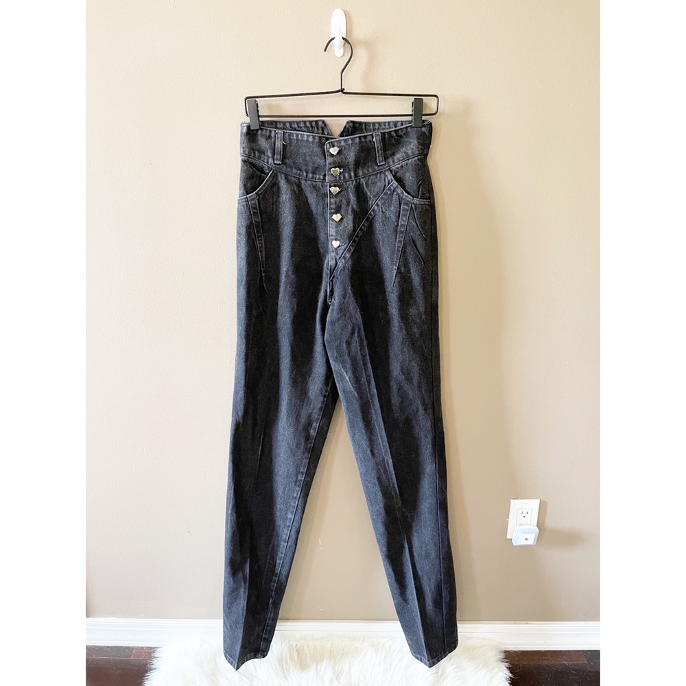 Vintage Panhandle Slim High Waist Western Heart Button Fly Black Straight Jeans